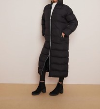 Women's Black Maxi Longline Long length Quilted Coat - S/8