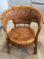Retro Mid Century Bamboo Wicker Cane Tub Arm Chair Seat