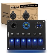 Nilight 6 Gang Rocker Switch Panel Waterproof Pre-Wired Aluminum Panels with ...