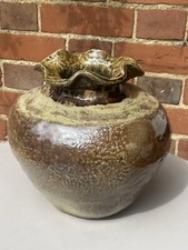 VINTAGE large brown studio pottery vase flared rim 23cm