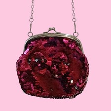 Girls fuschia Pink Sequin Bag Long Chain Strap With Clasp Lock. Stocking Filler 