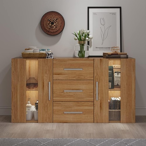 135cm led lights sideboard - 135cm, oak