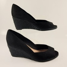 Next Ladies Shoes, Black Suede Wedges, Heels, Open Toe, Size 6, New