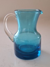 Vintage Turquoise Blue Glass Jug 4" Milk Water Creamer 