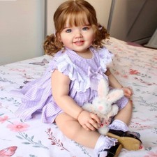 28" Reborn Baby Doll Artist Painted Toddler Girl Hand-Rooted Curly Hair Toy Gift