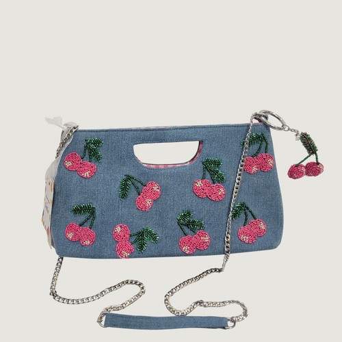 Handcrafted denim beaded pink - beaded,