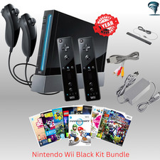 Nintendo Wii Black Console Bundle 2 Remote Sets with 10 Games Refurbished Kit