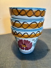 Set of 3 Vintage Hand Painted Glazed Small terra Cotta Pots Italian - 7.5cm Tall