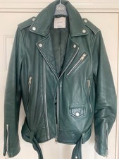 Mango (Zara Group) soft real leather green biker jacket M UK 10