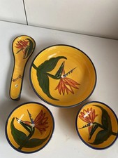 Hand-Painted Ceramic Bowl Set with Bird of Paradise Design 4-Piece Yellow Set