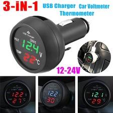 USB Car Charger Cigarette Lighter Socket Power LED Digital Voltmeter Thermometer