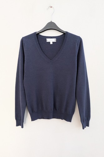 Deane white navy blue - white, v-neck