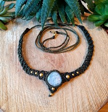 Macrame Boho Moonstone Choker Necklace Handmade Adjustable Cord