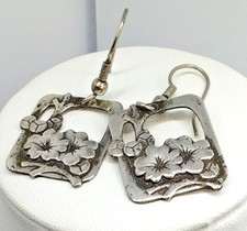 Vintage Art Nouveau Style Silver Plate Drop Earrings