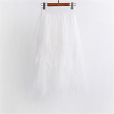 Women Elastic High Waist Mesh Tulle Tutu Skirt Layered Pleated Long Maxi Dress