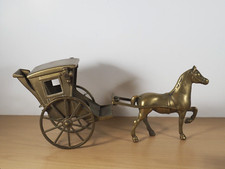 Vintage Solid Brass Horse pulling Closed Carriage Length 30cm Weight 1.39kg