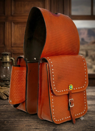 Leather horse saddle bag - leather, with