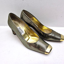 Timothy Hitsman Metallic Gold Cap Toe Court Shoes Block Heel UK 6.5 C