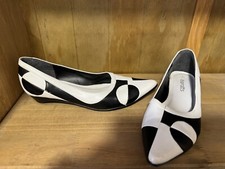 Woman's/girls low 2cm heel UK1 black & white shoes, monochrome mod ska two-tone