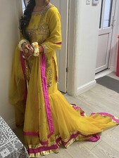 Mehndi Bridal Gharara Tail Pakistani Dress S Faiza Sana Maria Mohsin Designer