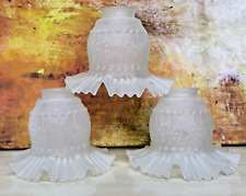 3 Lampshades Vintage Glass French Frilled Shades Antique Early 20th C. Style