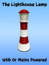 Custom Made Lighthouse Lamp - Mains Or USB Powered - Nautical Themed - Red-White