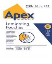 Apex laminating pouches A4 size x 200 per pack Light gloss finish