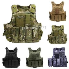 Military Tactical Vest Molle Army Assault Airsoft Plate Carrier With Mag Pouches