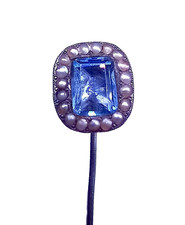 Victorian Stick Pin Cravat, Tie Hat decent size / Blue Stone Seed Pearl Halo Set