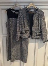 Hobbs Pencil Dress & Matching Jacket Tweed Boucle Suit Size 14 Black/Multi