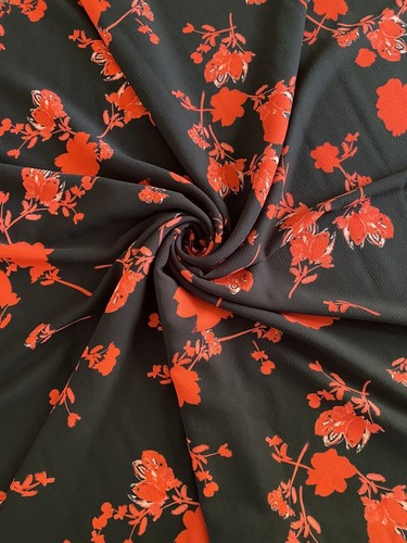 Black red floral print - black,