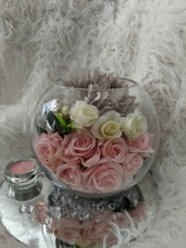 WEDDING TABLE CENTREPIECES, WITH THICK GLASS FISH BOWL AND MIRROR STAND X 3