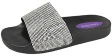 Womens Diamante Fur Sliders