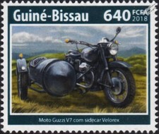 MOTO GUZZI V7 & VELOREX Sidecar Motorcycle Motorbike Stamp (2018 Guinea-Bissau)