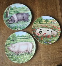ROYAL DOULTON PIGS IN BLOOM PLATES x3 DAISY POPPY BLUEBELL  PIG