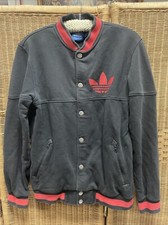 Retro Adidas Small Men's  Faded Black & Red Sweat Popper Stud Jacket Used