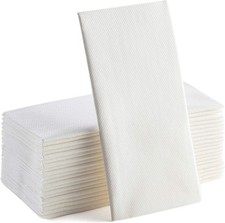 25 LINEN FEEL WHITE DISPOSABLE AIRLAID PAPER NAPKINS SERVIETTES  / 8  FOLD