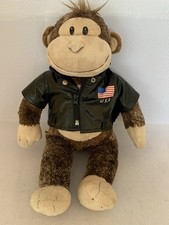 Build-A-Bear Monkey Wearing Freedom / USA Biker Jacket Soft Plush Toy 17”