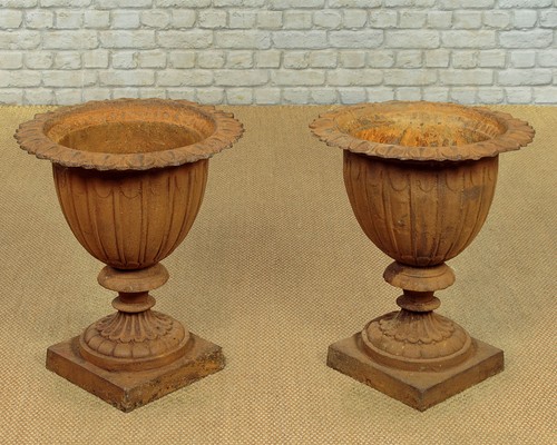 Pair cast iron garden urns - of,