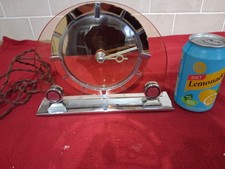 1930s ART DECO  ELECTRIC MANTEL CLOCK ( Peach Glass & Chrome ) electric, Working