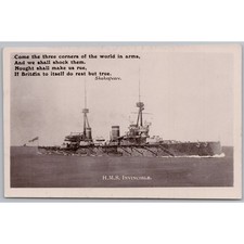 HMS INVINCIBLE (1907) Invincible-class Battlecruiser RP Postcard Unused
