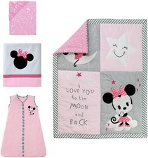 Disney Minnie Mouse 4 Pc Baby Cot Bedding Set Quilt Sheet Sleeping Bag