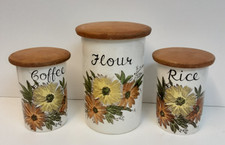 Vintage - Fieldings Crown Devon - Floral Storage Jars - Flour, Rice & Coffee