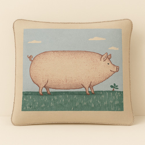 Farmyard pig tapestry cushion - tapestry,