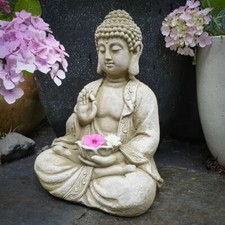 Reconstituted Stone Large Lotus Tealight Buddha Statue |Oriental Garden Ornament