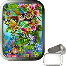 Colourful Butterfly 2oz Silver Tobacco Tin, Airtight sealed Tobacco Tin,Storage