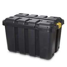 Form Skyda 149L Heavy Duty Black Wheeled DIY Plastic Storage Trunk Box with Lid