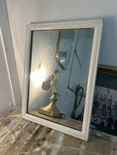 Vintage Distressed White Wood Framed Mirror - Shabby Chic Rustic Decor