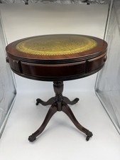 Vintage Drum Table Leather Top