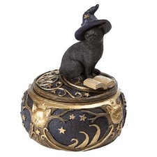 Dr. Hemp Magical Black Cat Sorcerer Witch Hat with Spell Book Trinket Box Sec...